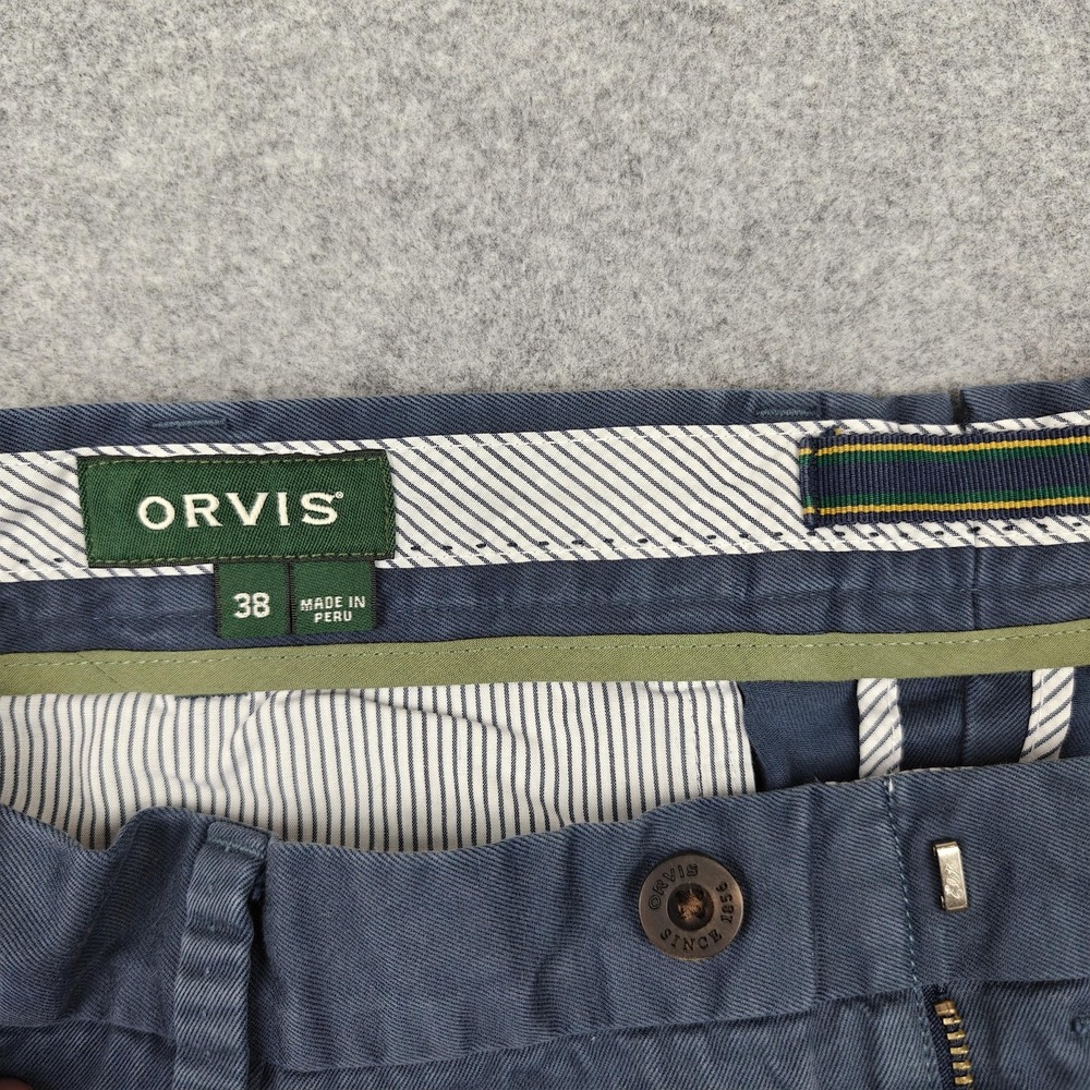 Orvis Shorts Mens 38 Blue 9" Inseam Cotton Canvas Chino Flat Front Summer - Picture 3 of 10
